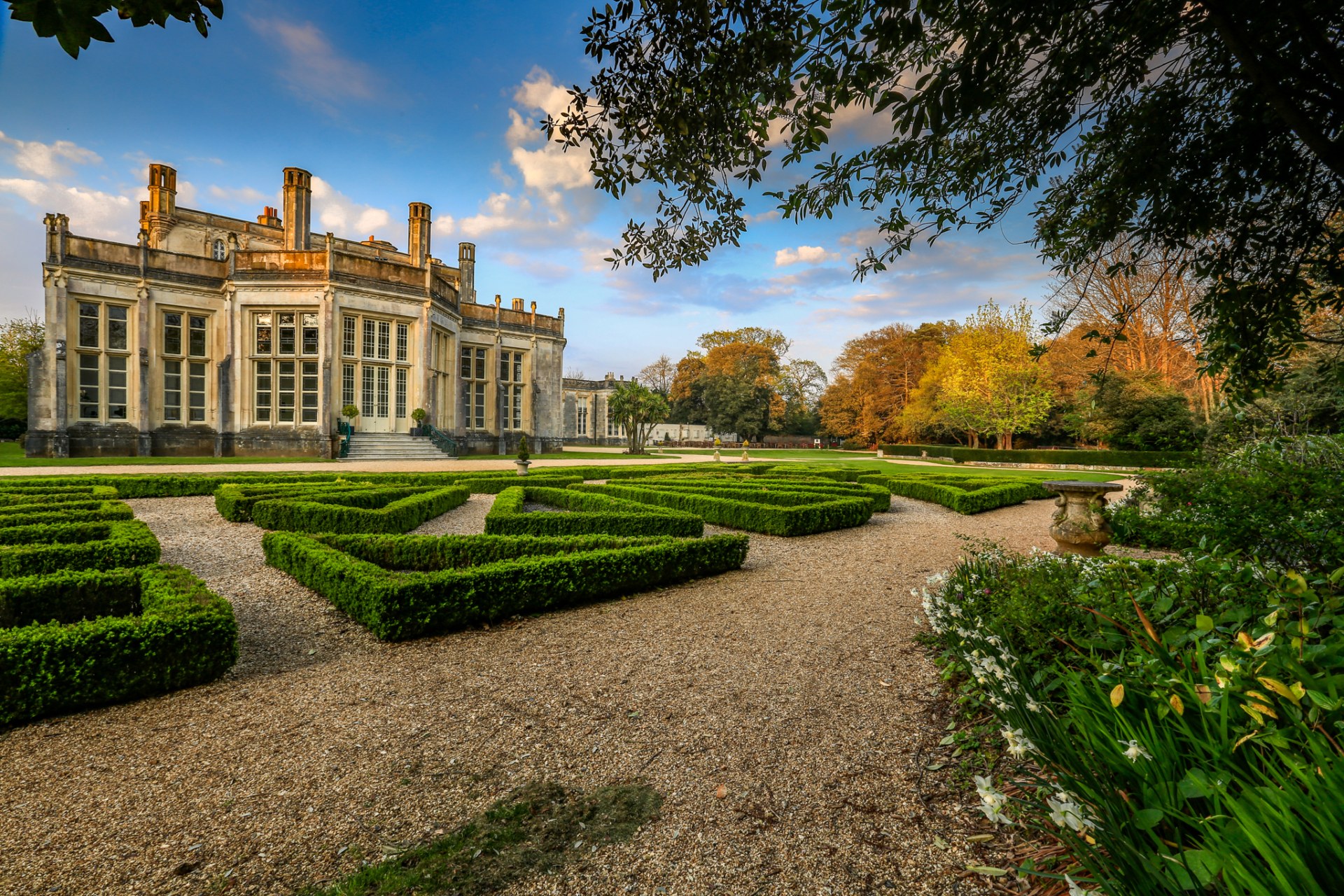 Beautiful image of the Wintergarden and crisp blue skies at Highcliffe Castle